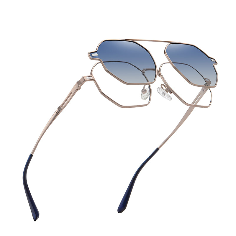 Silver Frame: 4-in-1 Magnetic Blue Light Glasses